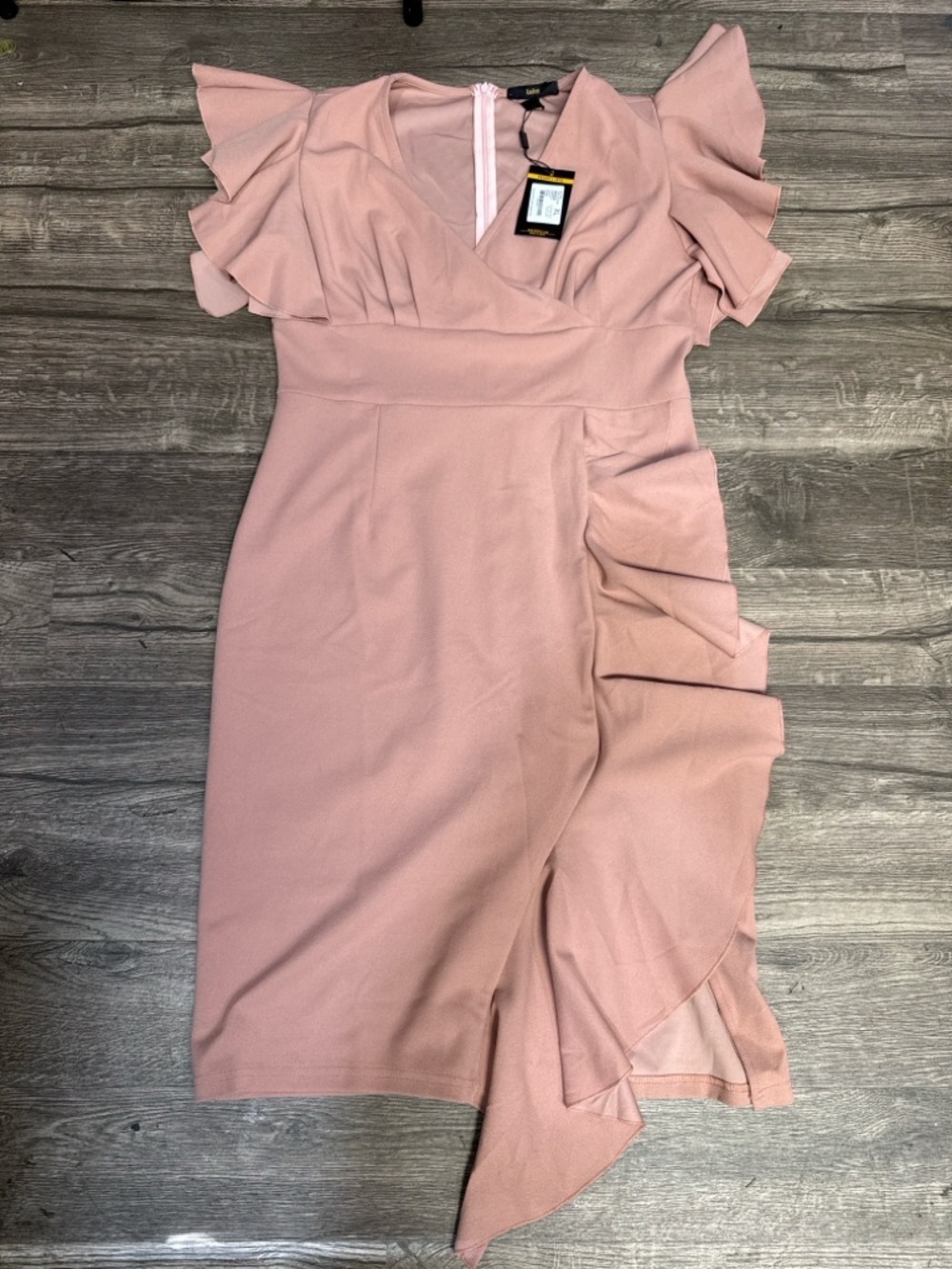 Ruffle-Detail Midi Dress in Dusty Pink - Picture 2 of 4